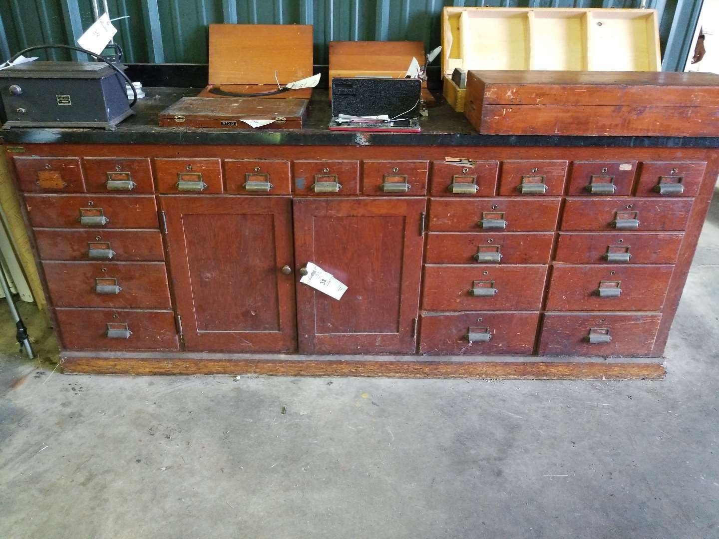 Auction Lot 90 X 28 Wooden Tool Cabinet With Sliding Drawers